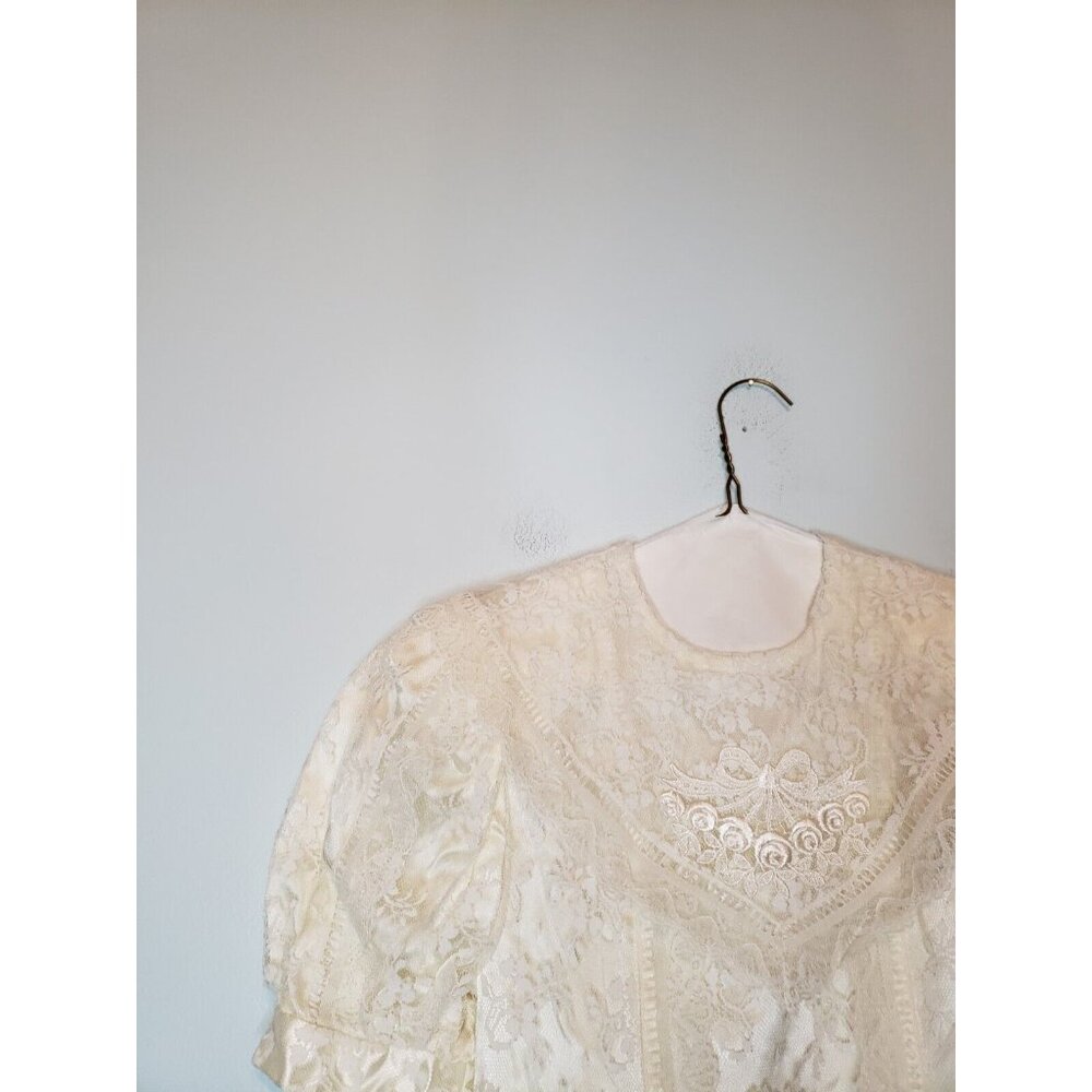 Vtg Jessica McClintock Gunne Sax Girls 10 Prairie Dress Cottagecore White Lace - Picture 4 of 5